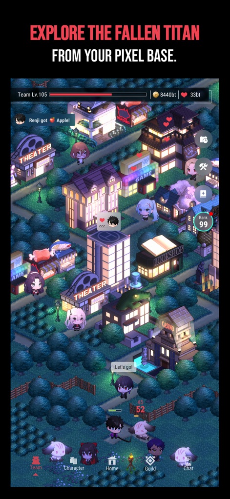 Paranoize - Observe the detailed isometric pixel base, where users manage their progress and interact with adorable chibi-style characters in various facilities.