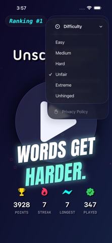 Unscramble! find word anagrams iPhone screenshot