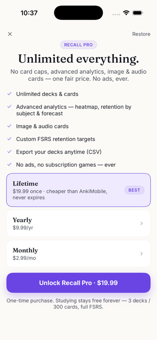 Recall: Flashcards & FSRS Screenshot 3 of 5
