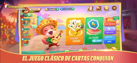 ZingPlay - Conquian - La aplicación recibe a los usuarios con una vibrante interfaz de inicio, destacando el acceso rápido a "Jugar Ahora" y las opciones de "Mini-juego" para entretenimiento adicional.