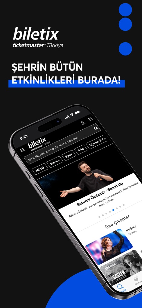 Biletix - This tool provides a streamlined search bar for quickly finding events and offers diverse category filters like 'Müzik' and 'Spor' for easy browsing.