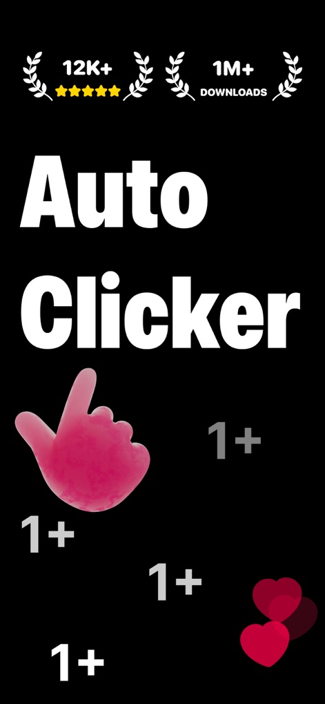 Auto Click - Auto Clicker app - A tela inicial destaca o sucesso da ferramenta, exibindo mais de 12K avaliações de 5 estrelas e impressionantes 1M+ downloads, reforçando sua credibilidade.