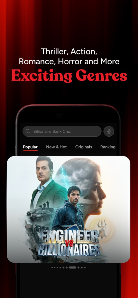 Kuku TV: Short Drama & Stories - Users can easily navigate a rich catalog of stories through intuitive category tabs like 'Popular' and explore content across diverse 'Thriller, Action, Romance, Horror' genres.