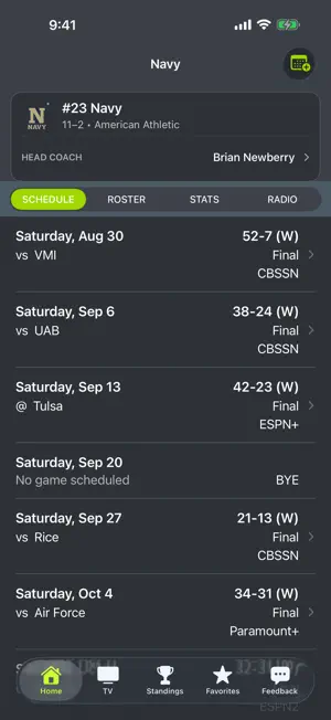 Navy Football Schedules screenshot 1