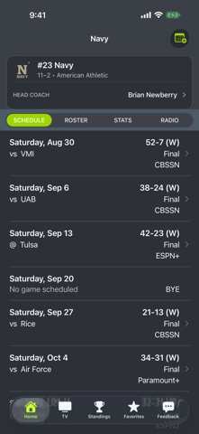 Navy Football Schedules app screenshot