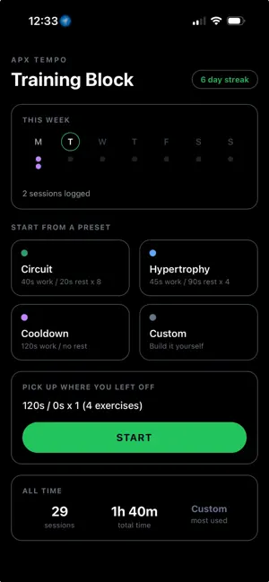 APX Tempo: Workout Log & Timer screenshot 1