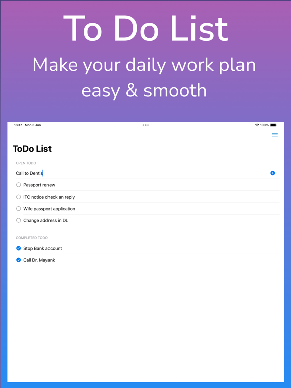 To‑Do List Daily Task Planner iPad screenshot 1 - Productivity app
