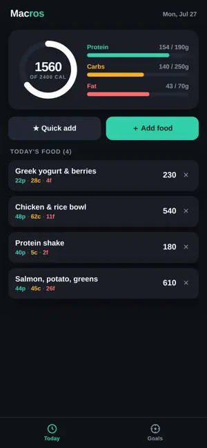 Macros: Protein & Calorie Log screenshot 1