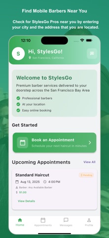 StylesGo: Book Mobile Barbers iPhone screenshot