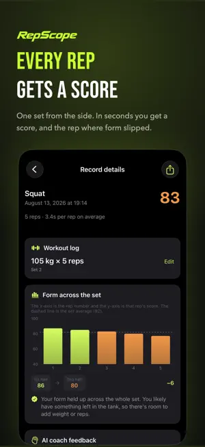 RepScope: Gym Log & Form Coach screenshot 1