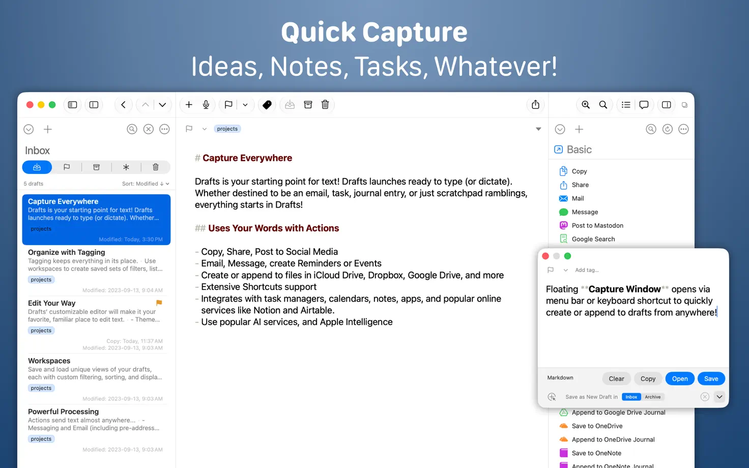 Drafts, App Store screenshot 1