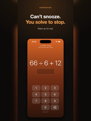 Unsnooze: Math Alarm Clock iPad screenshot