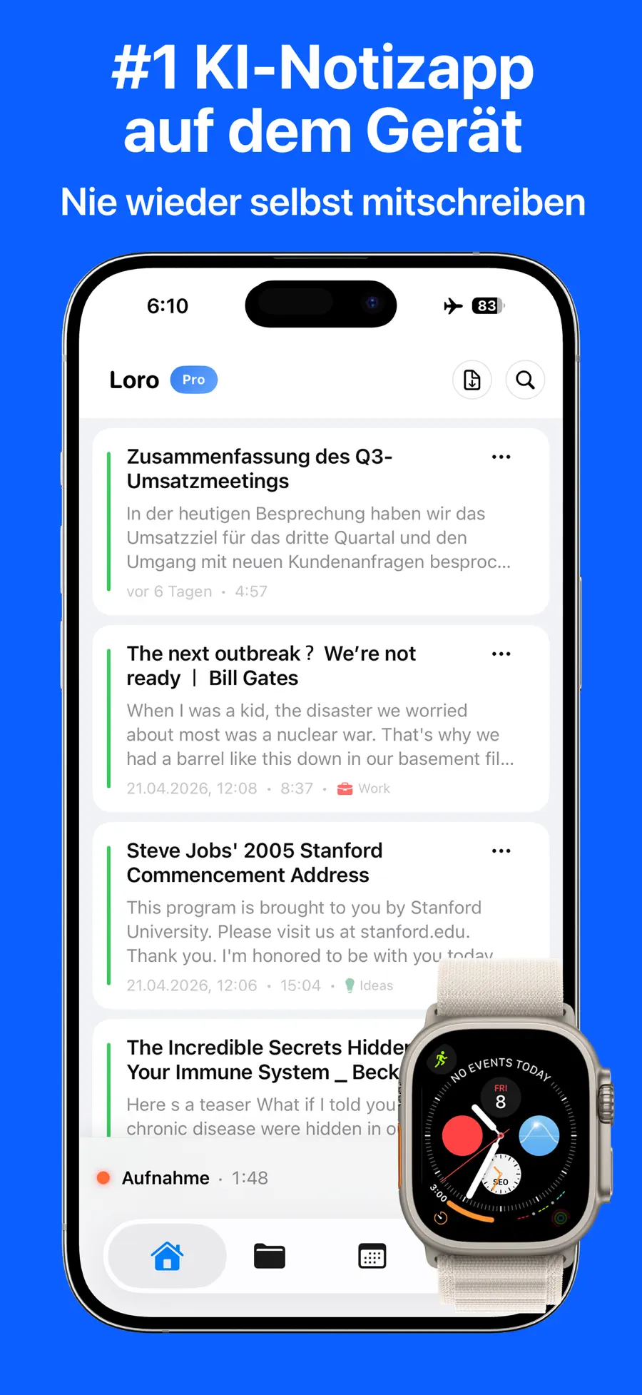 LoroNote - KI Sprache zu Text screenshot 1