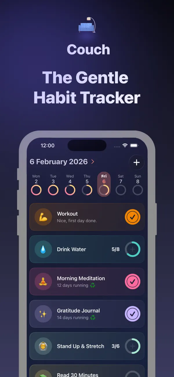 Screenshot #1 pour Gentle Habit Tracker: Couch