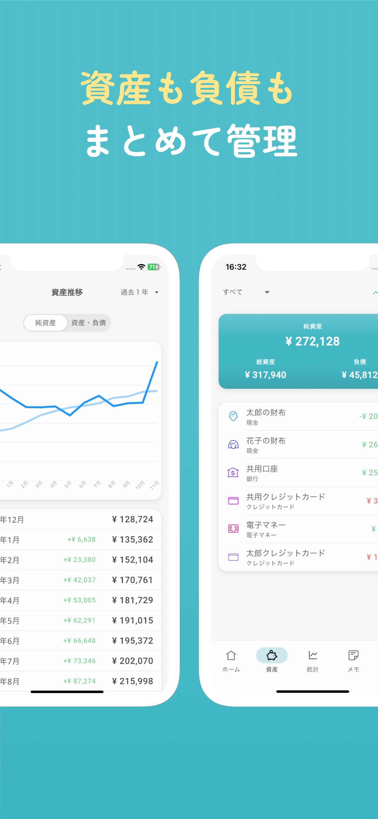 資産も負債もまとめて管理