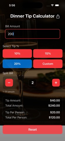Dinner Tip Calculator iPhone screenshot