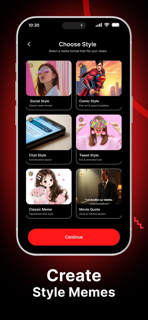 Red gifs: make it meme - A ferramenta oferece uma seleção diversificada de formatos de meme, como 'Social Style' para layouts de texto clássicos e 'Comic Style' para balões de fala, permitindo personalizar a estética do conteúdo.