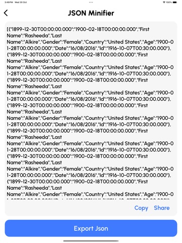 JSON Tools: XLSX CSV to JSON iPad screenshot