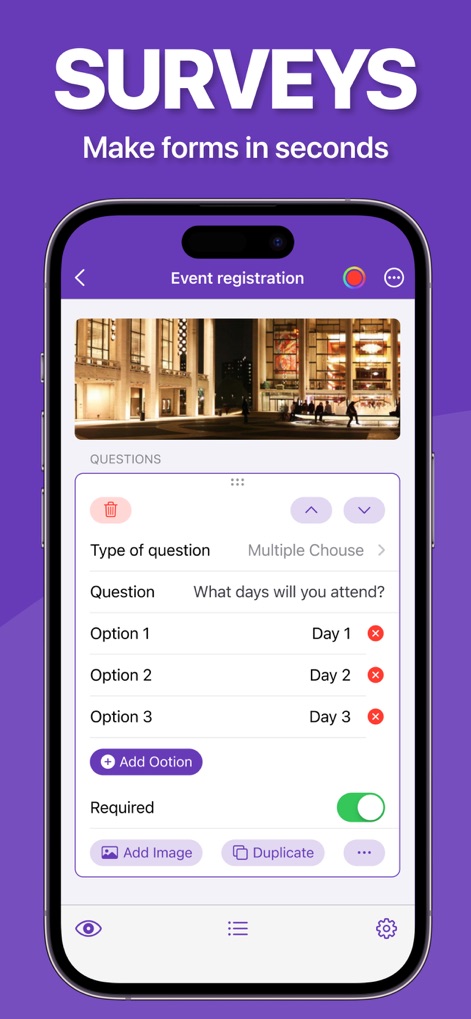 Forms ® - Users can quickly build complex surveys, featuring visual enhancements like adding header images and defining multiple-choice questions with ease.