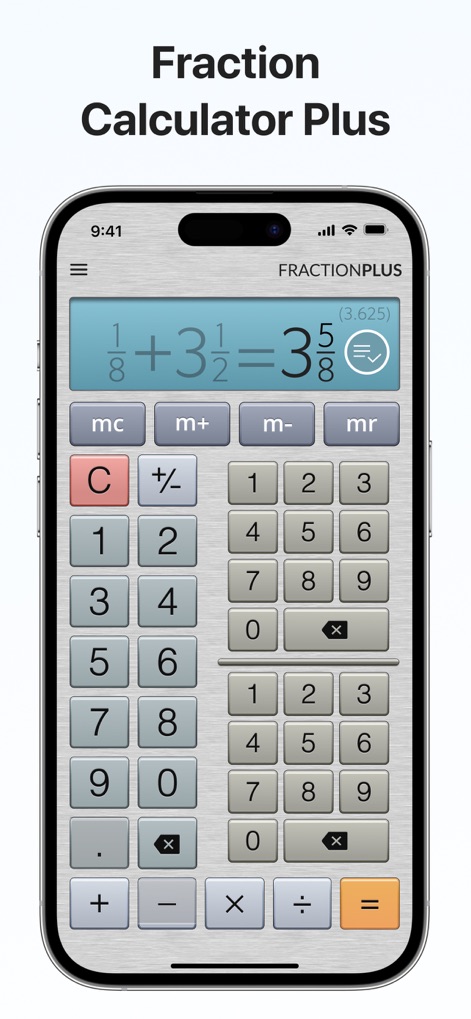 Fraction Calculator Plus #1 - Explore the app's intuitive layout, featuring a large display for easy readability and clearly organized number and operation buttons for seamless input.