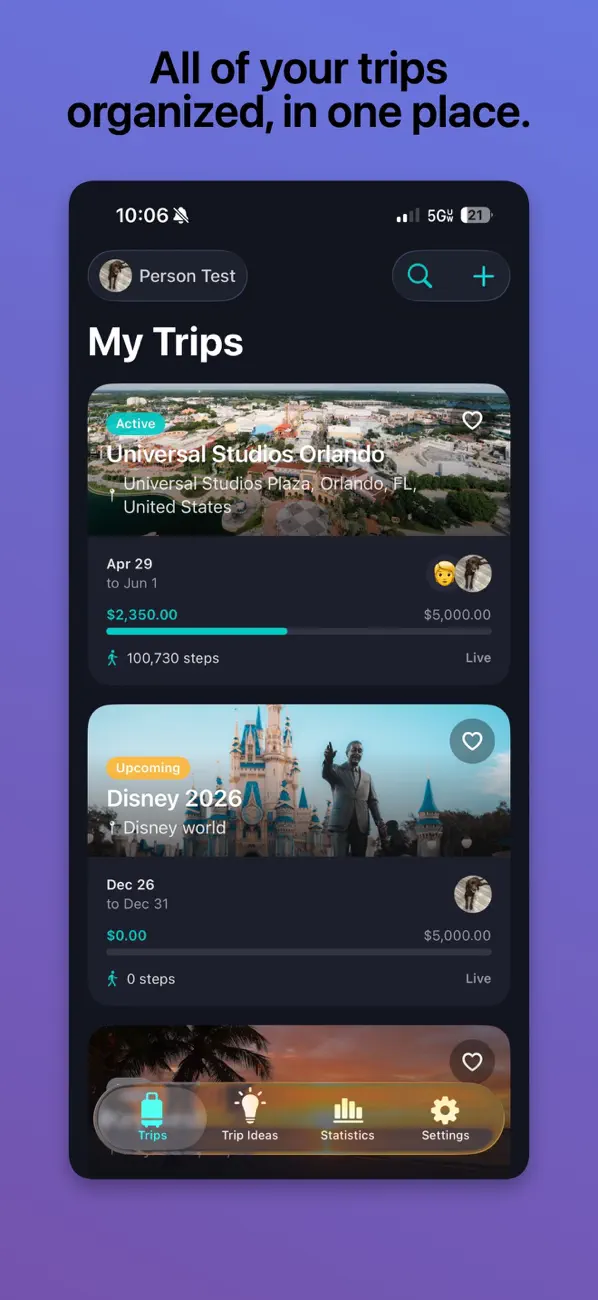 Mango Trip Planner trips overview screen