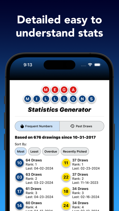 Mega Millions Statistics Picks Screenshot