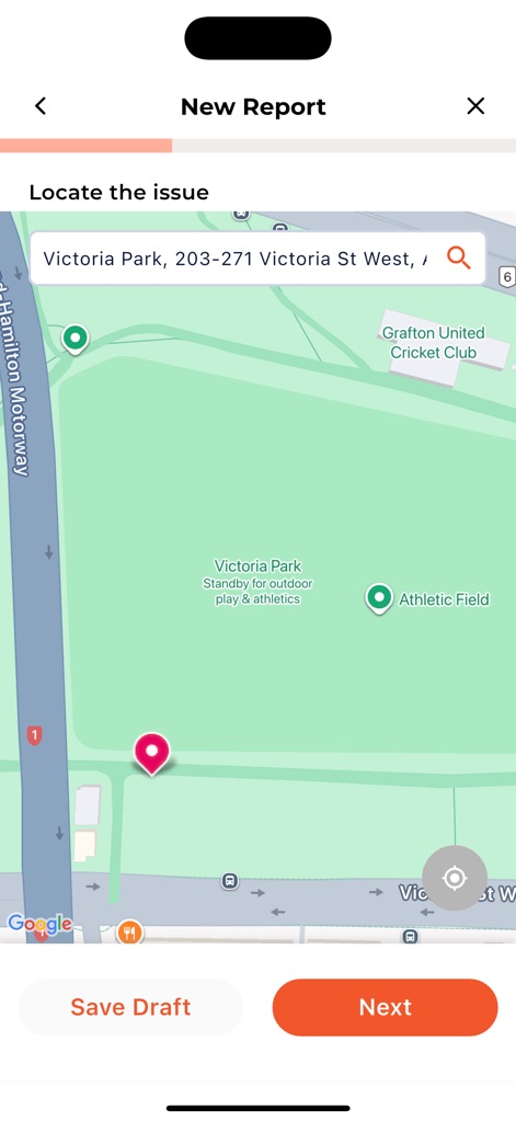 Antenno - This tool enables precise issue location on an interactive map, featuring a search bar for addresses and a movable map pin.