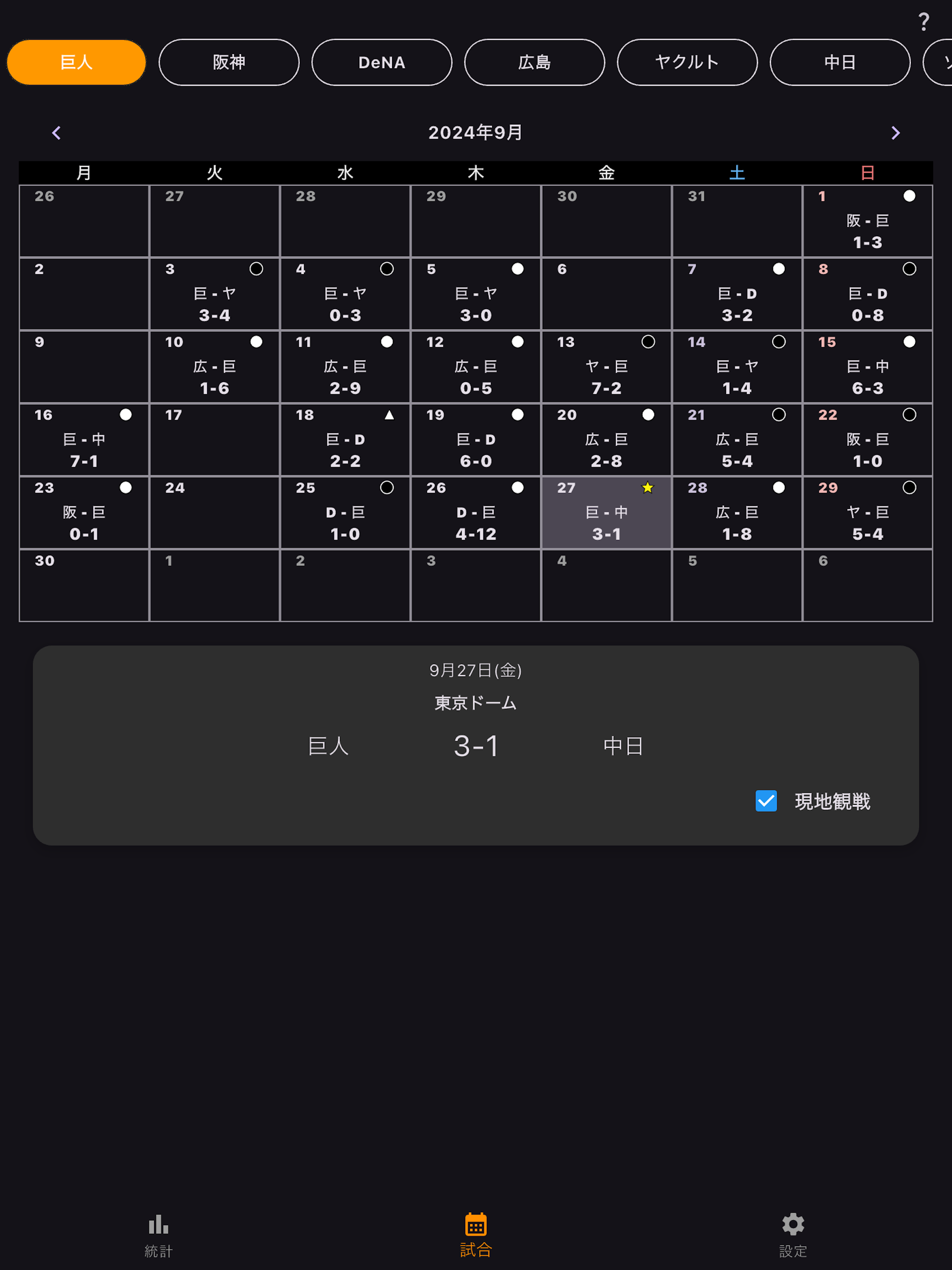プロ野球観戦記録