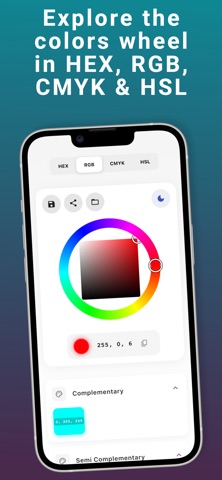 Color Wheel RGB CMYK HSL iPhone screenshot