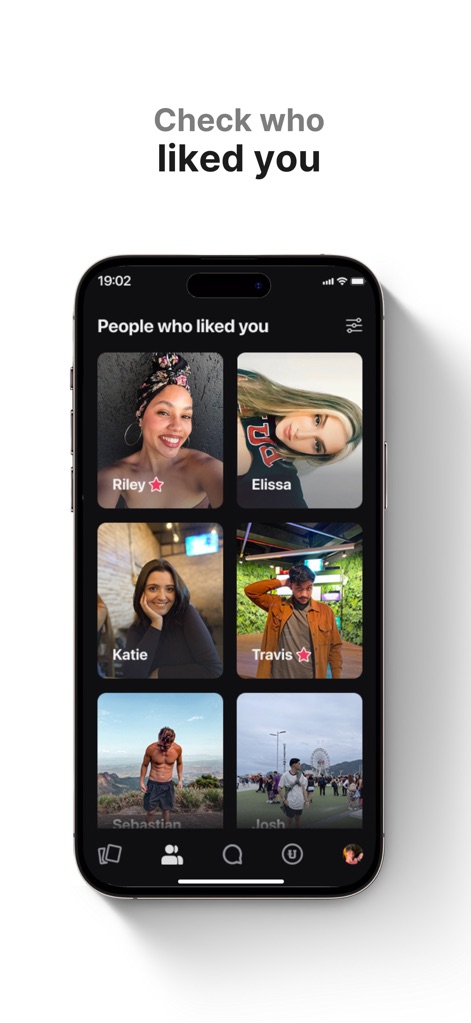 Umatch: Match, Chat & Meet - The app provides a clear 'People who liked you' grid, enabling users to effortlessly view multiple admirer profiles and their photos.