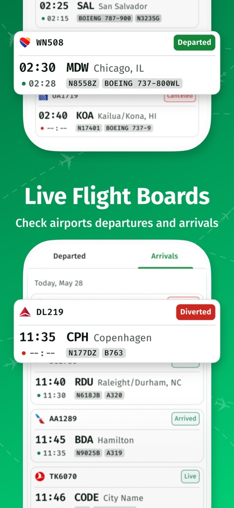 AirNav Radar – Flight Tracker - Check comprehensive live flight boards for arrivals and departures at any airport, providing instant updates on flight status and specific gate information.