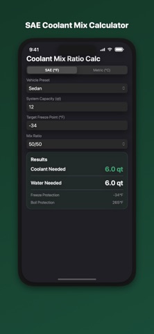 Coolant Mix Ratio Calc のスクリーンショット
