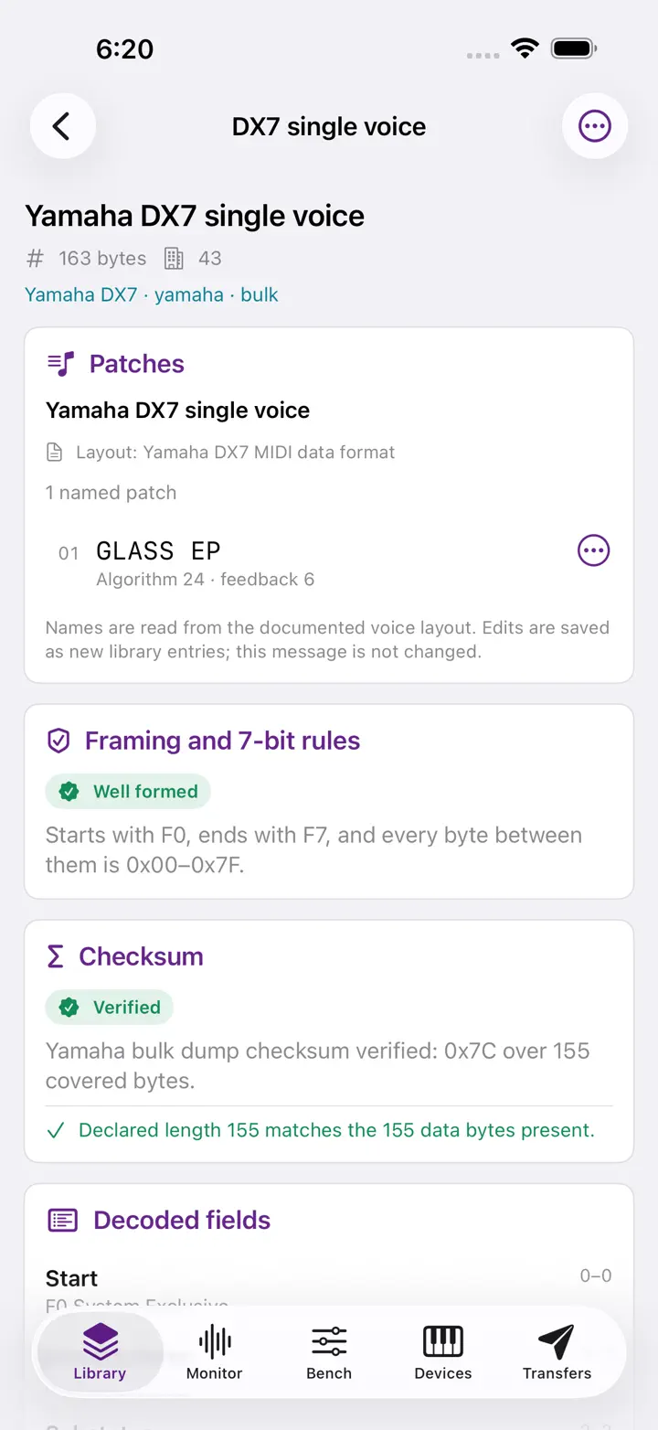 Syxloom: MIDI SysEx iPhone 6.7" screenshot 1: SysEx librarian & patch names