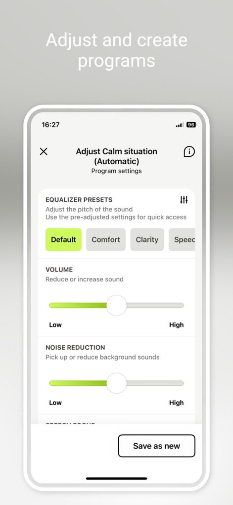 myPhonak - The app provides detailed control over audio settings, allowing users to select from equalizer presets and fine-tune noise reduction levels for optimal clarity.