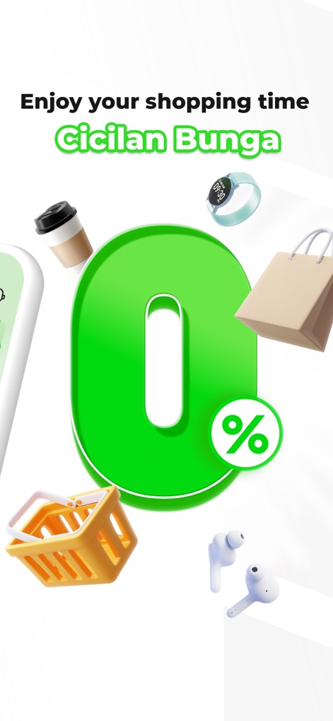 Credinex-Cicilan & Paylater 0% - L'app promuove un'esperienza di acquisto vantaggiosa con "Cicilan Bunga 0%", chiaramente illustrato dal prominente simbolo "0%", che sottolinea l'assenza di costi aggiuntivi per le rate.