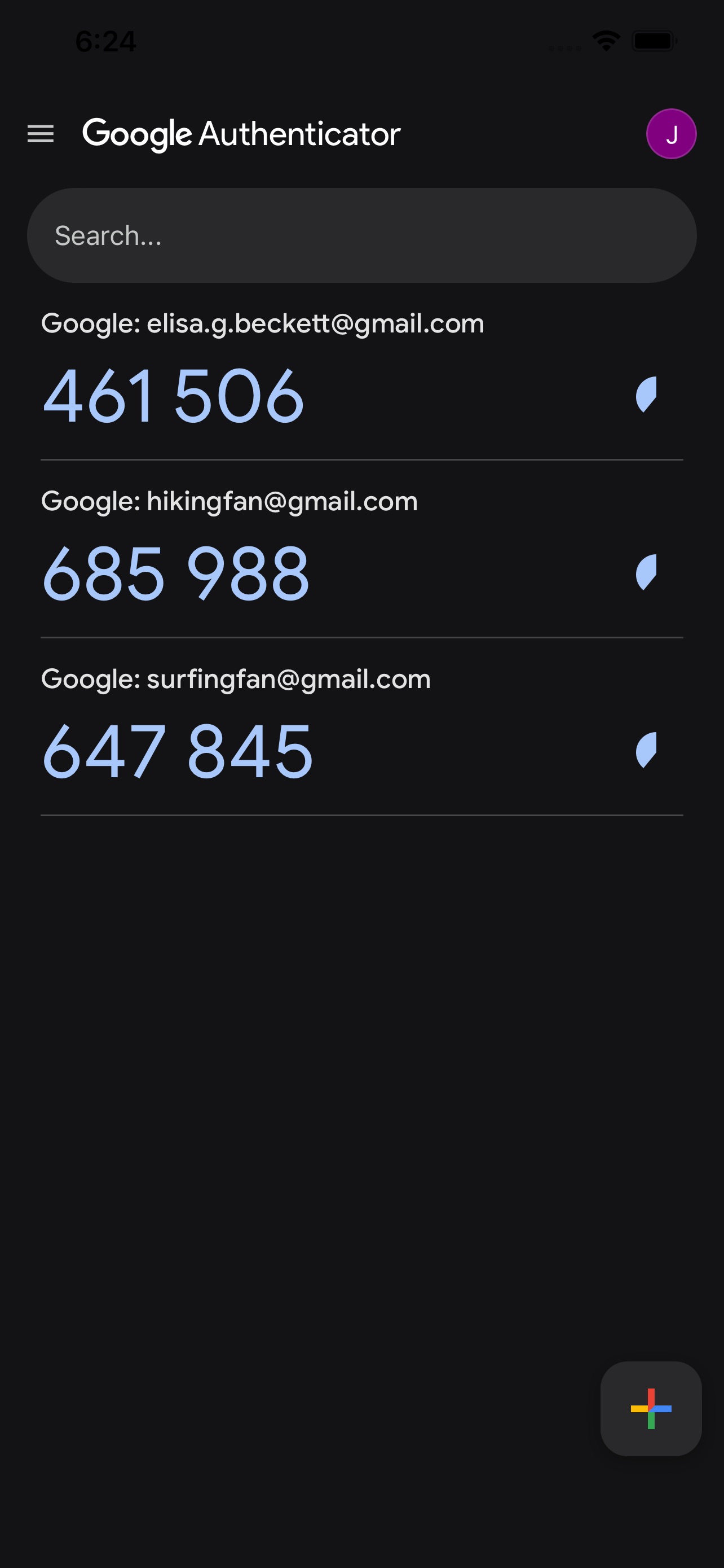 Google Authenticator screenshot