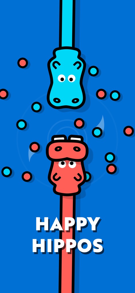 2 Player Games : Offline Games - Witness the playful 'Happy Hippos' game, where two stylized hippos compete to consume colorful dots scattered across the screen.