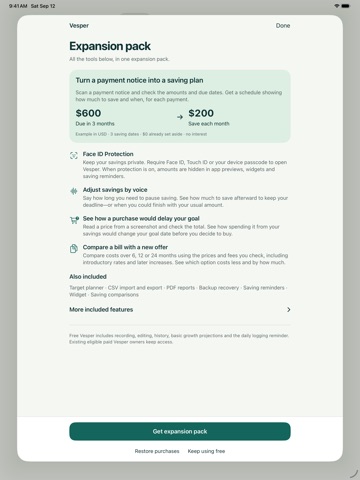 Savings Tracker: Vesper iPad screenshot