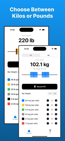 Barbell Weight Calculator + PR iPhone screenshot