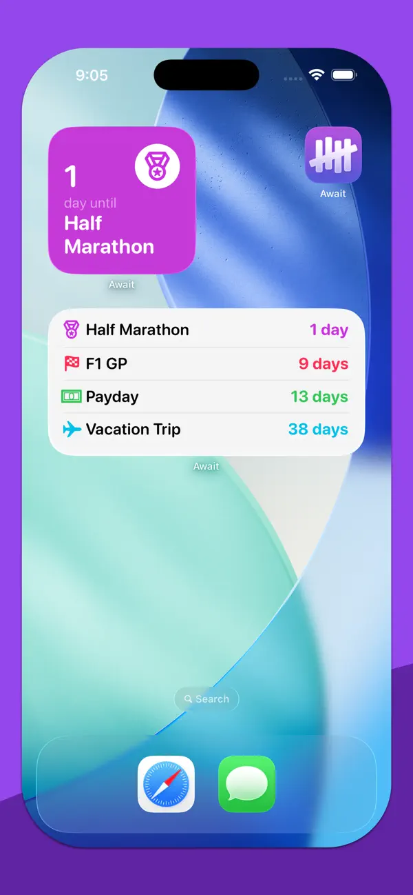 Screenshot #2 pour Await: Countdown App & Widgets