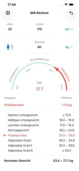 Calcul d'IMC Contrôle du poids iPhone screenshot 3