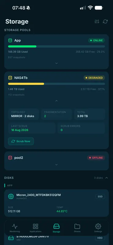 Dashboard for TrueNAS screenshot 5 of 7