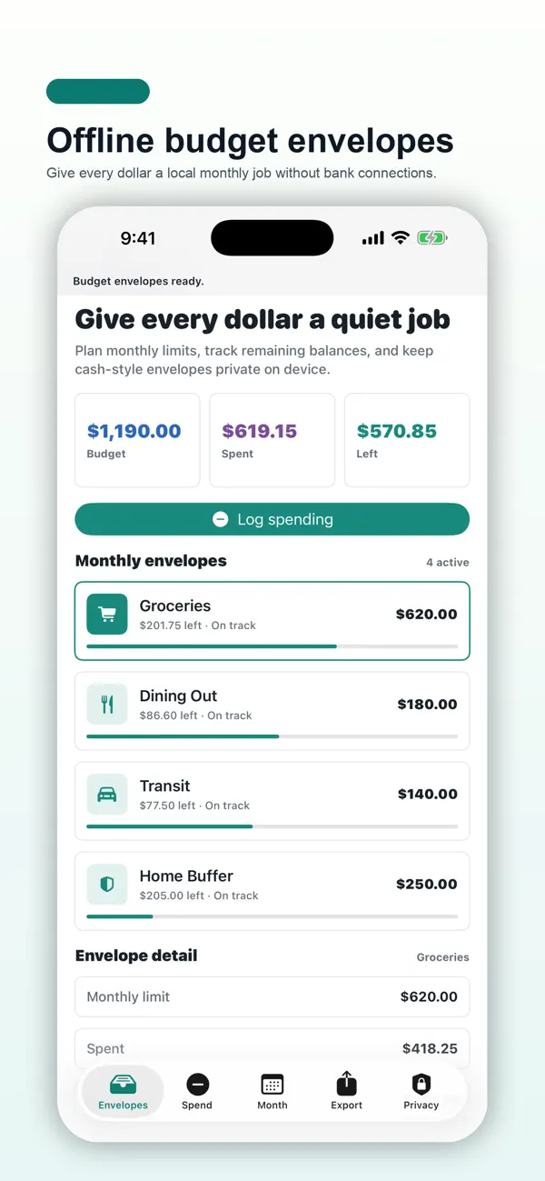 Screenshot #1 pour Private Budget Envelopes