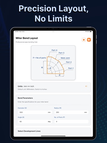 Miter Bend Layout Calc iPad screenshot