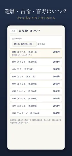 Screenshot von 法事・厄年・還暦 いつ？早見帳 auf dem iPhone 6