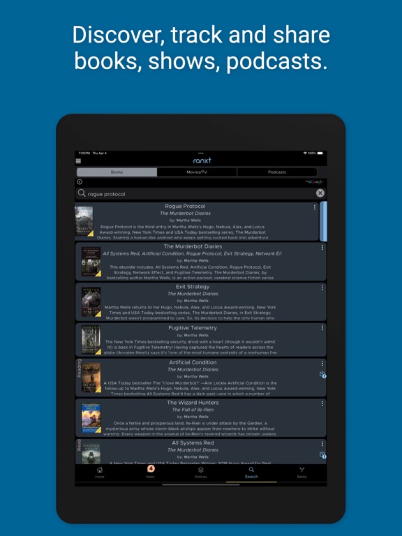 ranxt - track books, movies,tv iPad screenshot 1 - Entertainment app