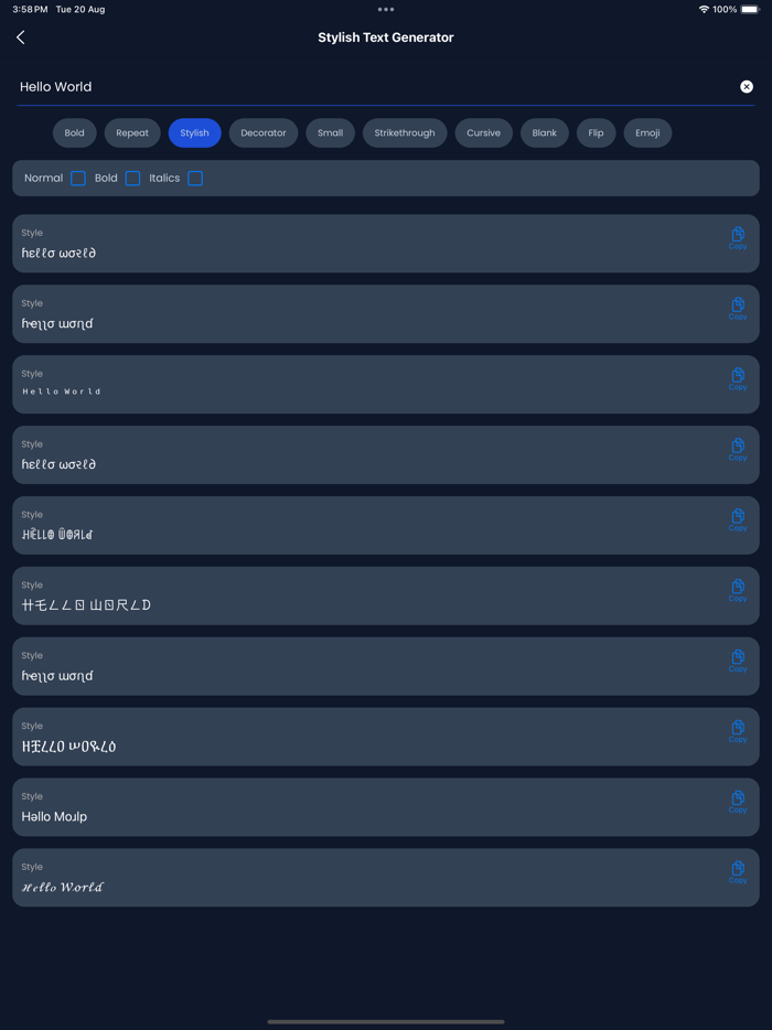Stylish Text Generator App
