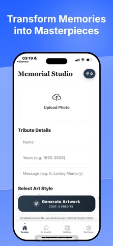 AI Memorial Card Maker Studio iPhone screenshot