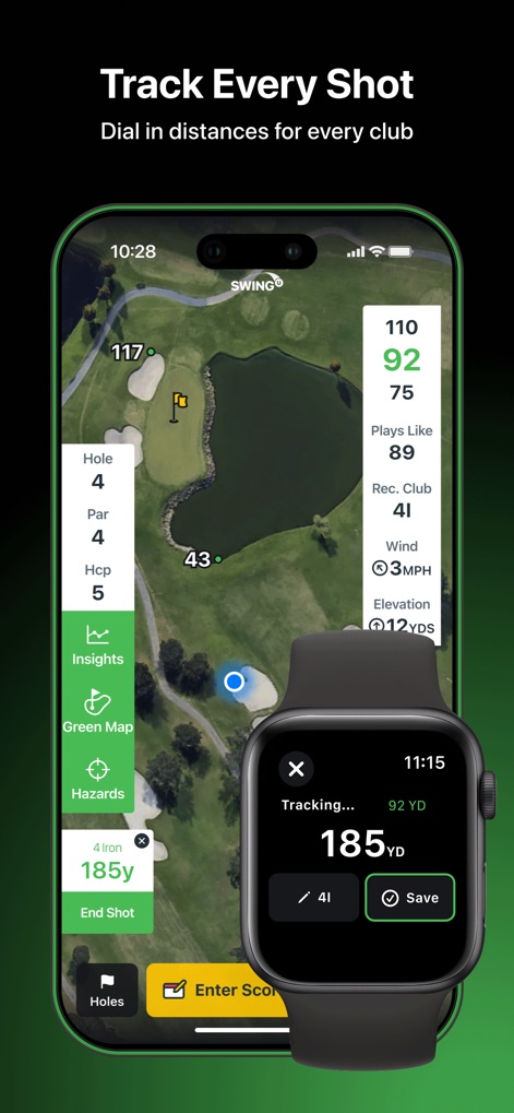 SwingU: Golf GPS Range Finder - This functionality allows users to meticulously track individual shots on the course, recording precise distances for each club to dial in their game.
