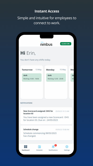 Screenshot #1 pour T2W nimbus Employee App